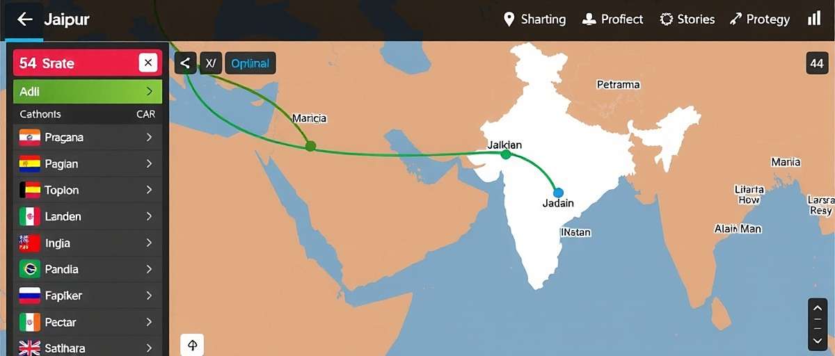 Jaipur Jets Route Planning Strategy Jaipur Jets strategy guide illustration showing route planning interface with optimal paths between Indian cities highlighted